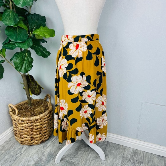 Eva Franco High Waisted Floral Asymmetrical Ruffle Hem Midi Skirt - Picture 3 of 4